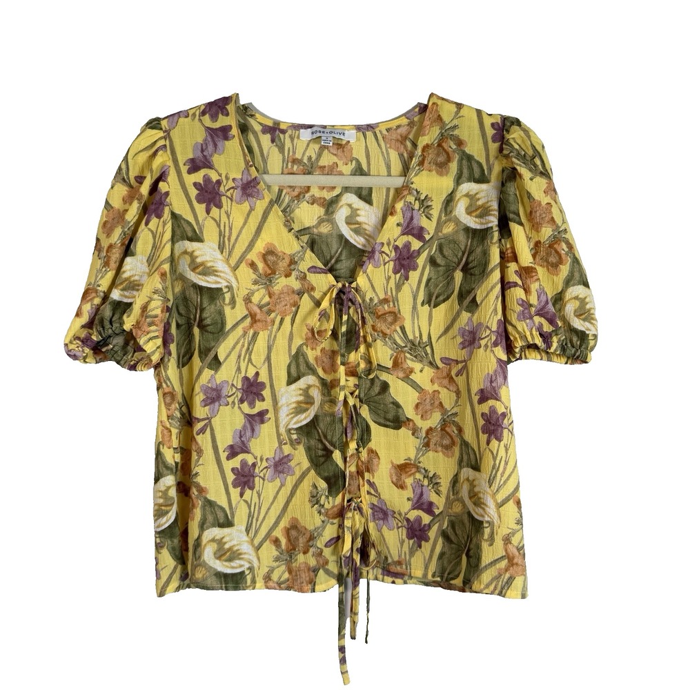 Rose & Olive Womens Shortsleeve Top Yellow Floral Boho